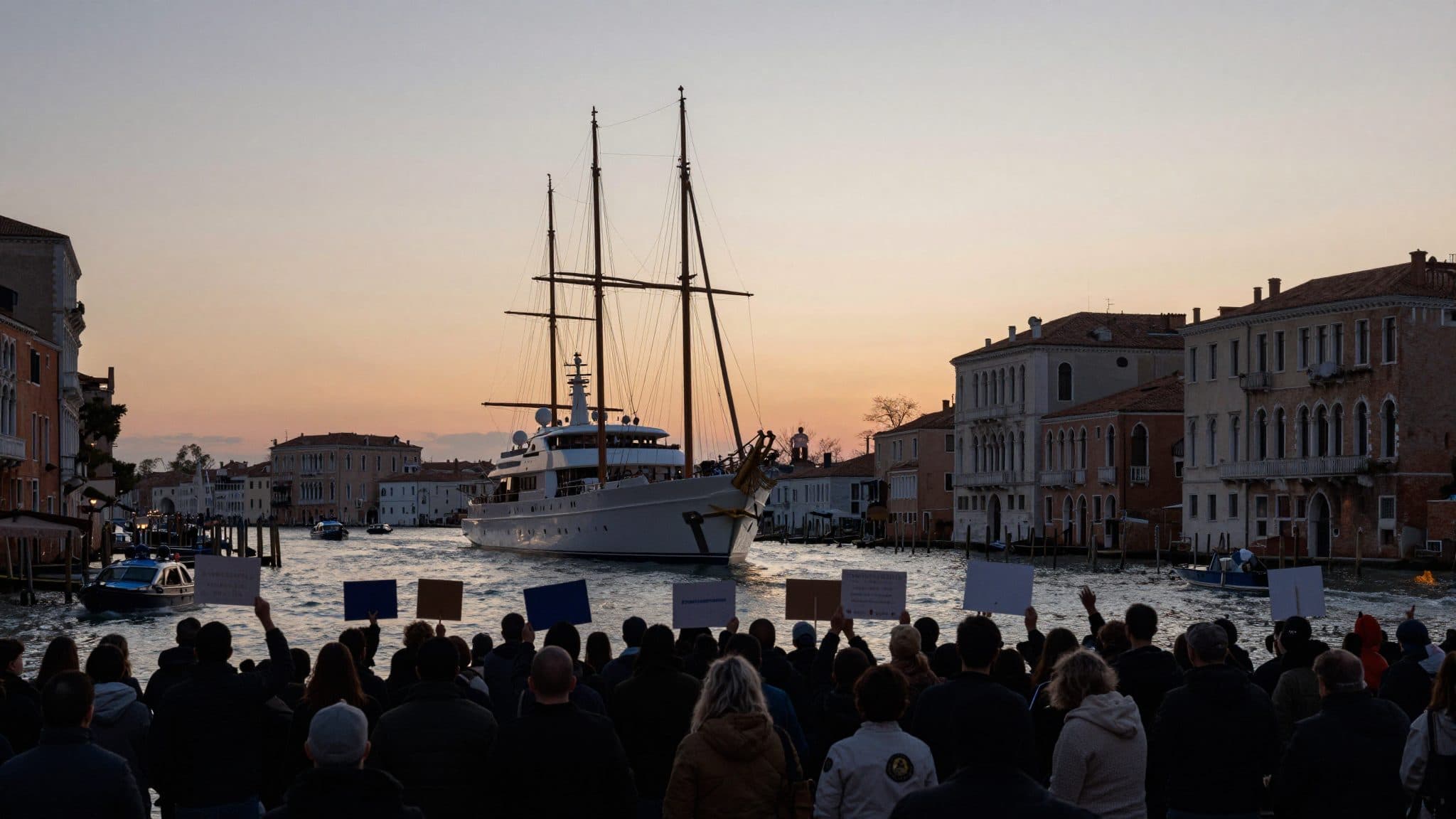Proteste a Venezia contro l'ambasciatore statunitense Fertitta e il suo yacht di lusso