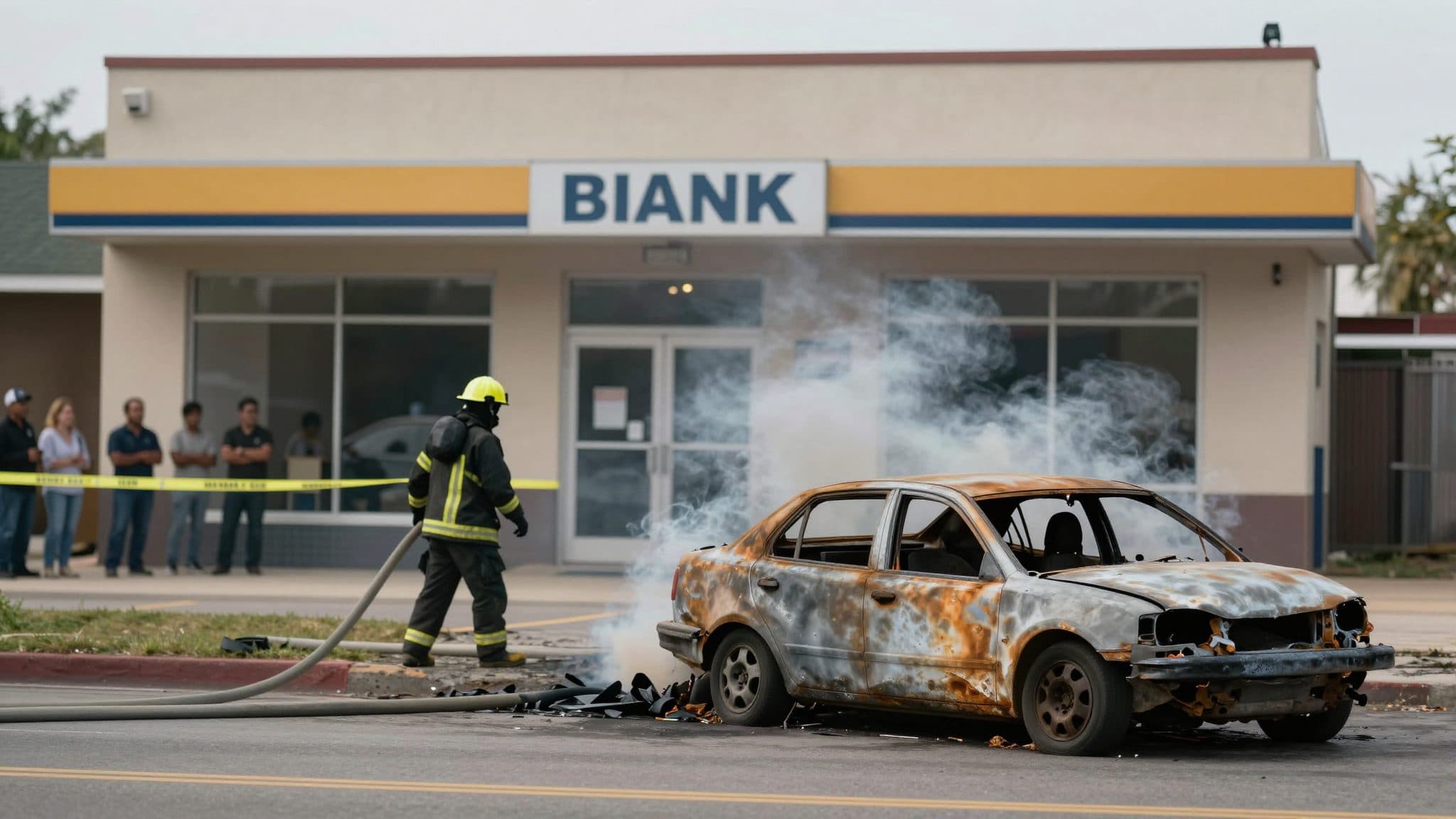 Auto in fiamme a Ebreichsdorf: conducente parcheggia l'auto fumante davanti a una filiale bancaria