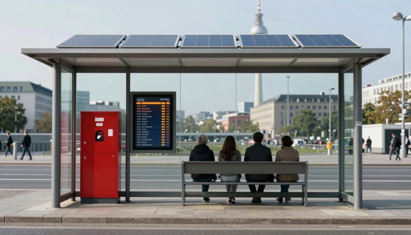 BVG presenta a Berlino-Mitte una pensilina sperimentale con defibrillatore e funzione di emergenza