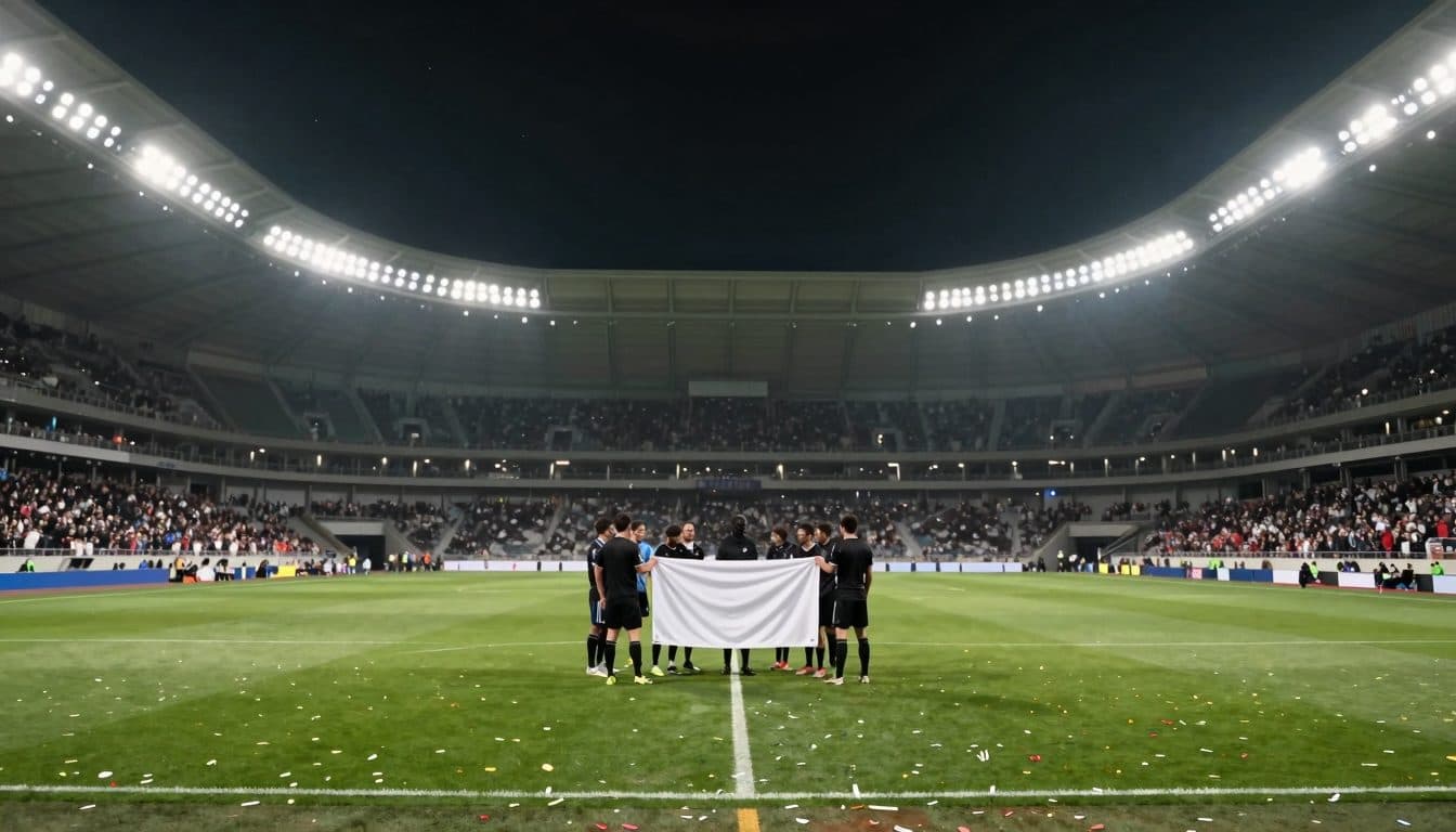 Giocatori argentini provocano l'Inghilterra dopo la semifinale con uno striscione sulle Isole Falkland