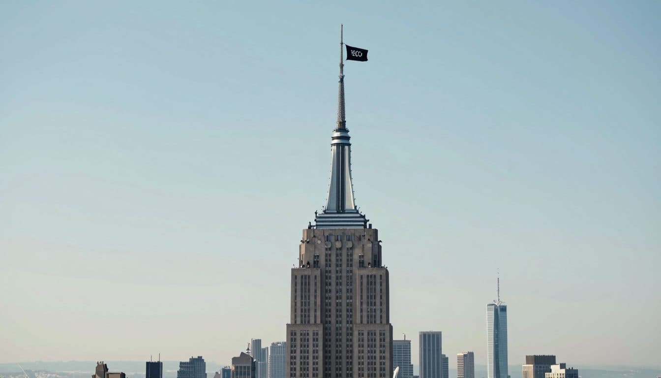 Coppia di scalatori estremi russi arriva in cima all'Empire State Building e mostra uno striscione con un messaggio di pace