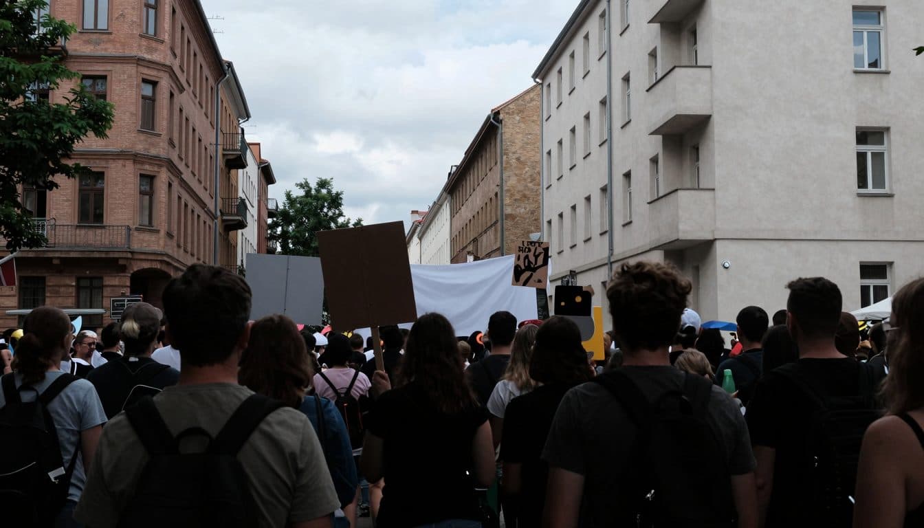 Migliaia di manifestanti protestano a Berlino-Wedding contro le esportazioni di armi