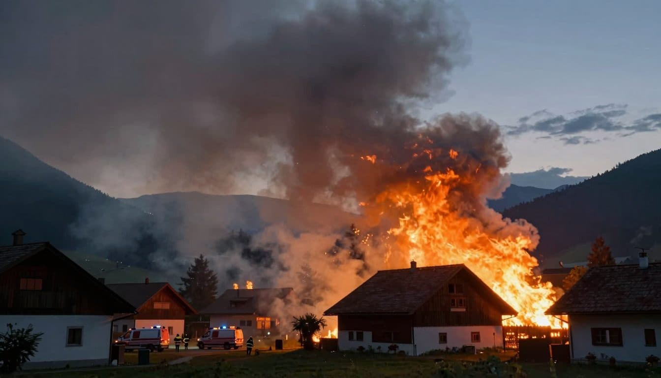 Grande incendio a Flinsdorf: 145 vigili del fuoco combattono le fiamme per ore in una fattoria