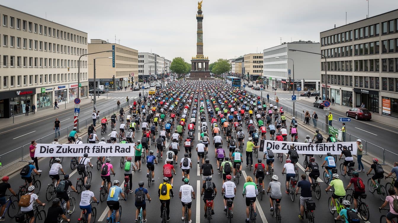 Migliaia di ciclisti in marcia alla pedalata raduno dell'ADFC a Berlino