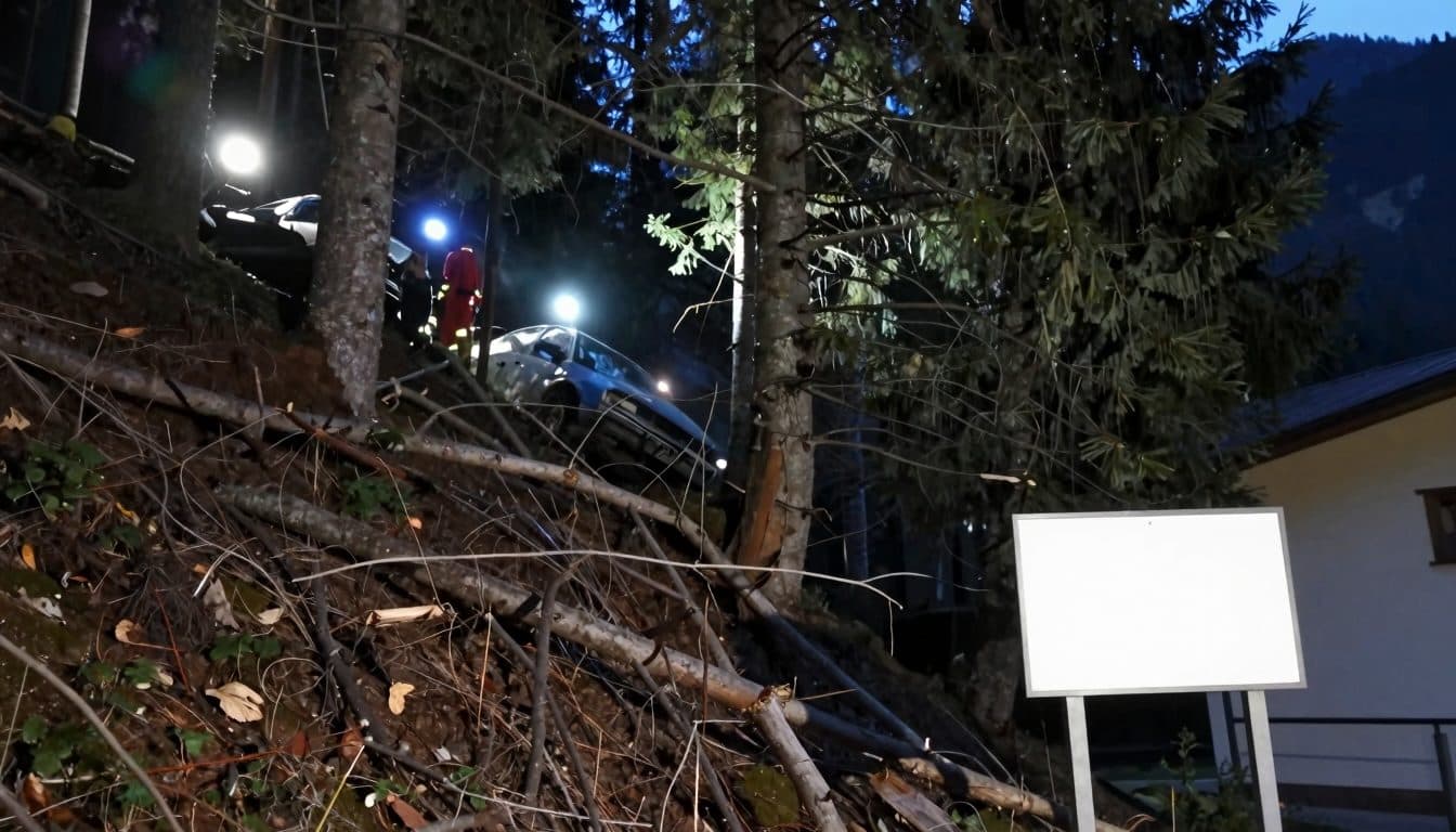 Ubriaco al volante precipita con l'auto per 50 metri nel bosco