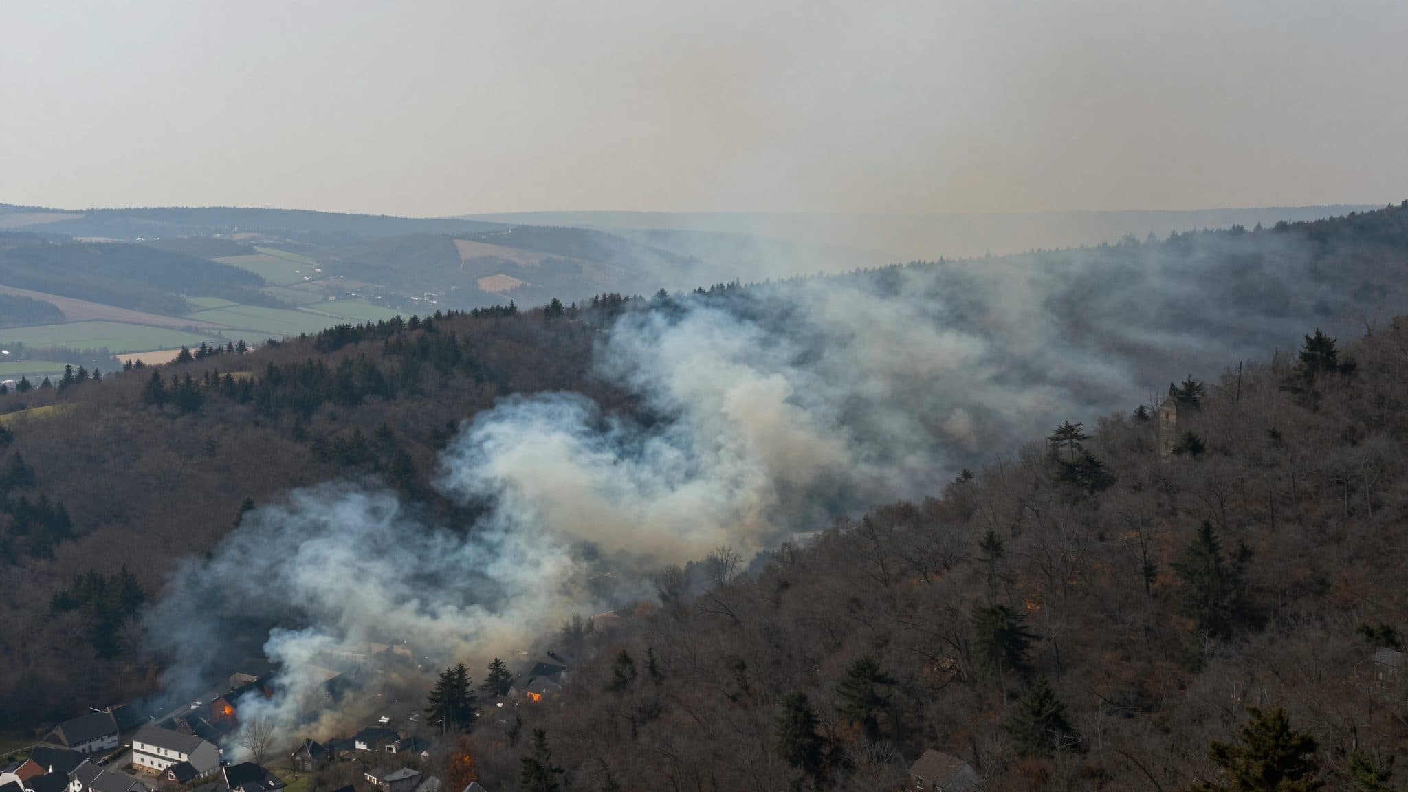 Fumo dagli incendi nel bosco di Hürtgenwald e nell'Alto Venn raggiunge la Renania-Palatinato