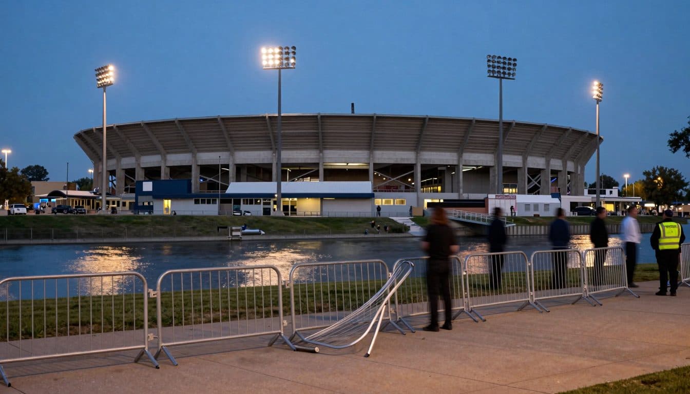Tifosi del calcio in tumulto feriscono uno steward dello stadio prima di un'amichevole a Linz