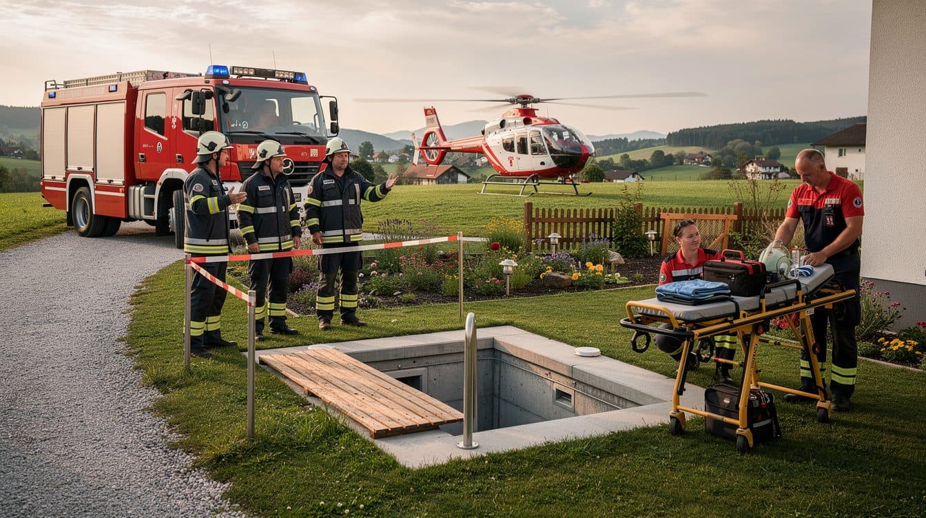 Uomo di 55 anni cade in un pozzo della piscina a Engerwitzdorf attraversando una copertura di legno