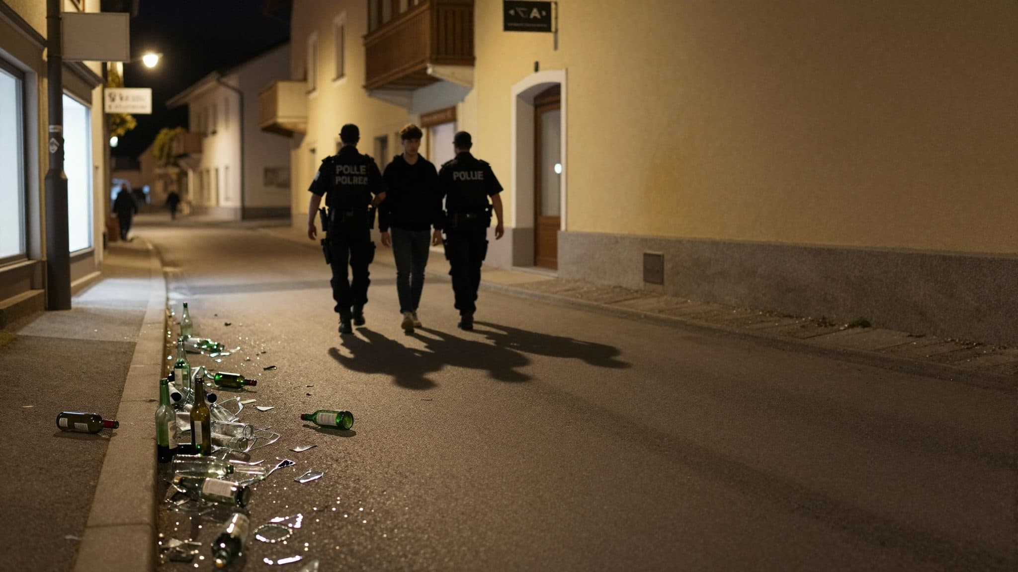 Ubriaco di 20 anni lancia bottiglie in strada a Bad Schallerbach e aggredisce i poliziotti