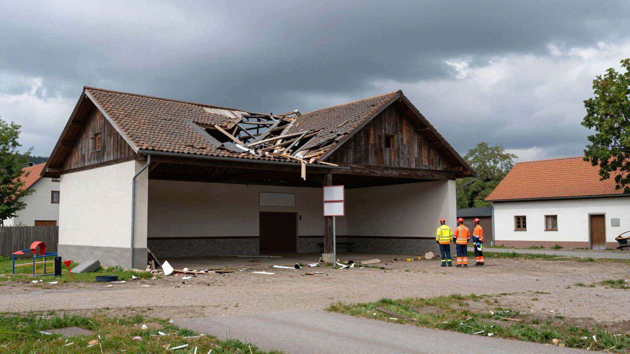 Violenta cella temporalesca provoca danni a edifici e tetti a Thangelstedt