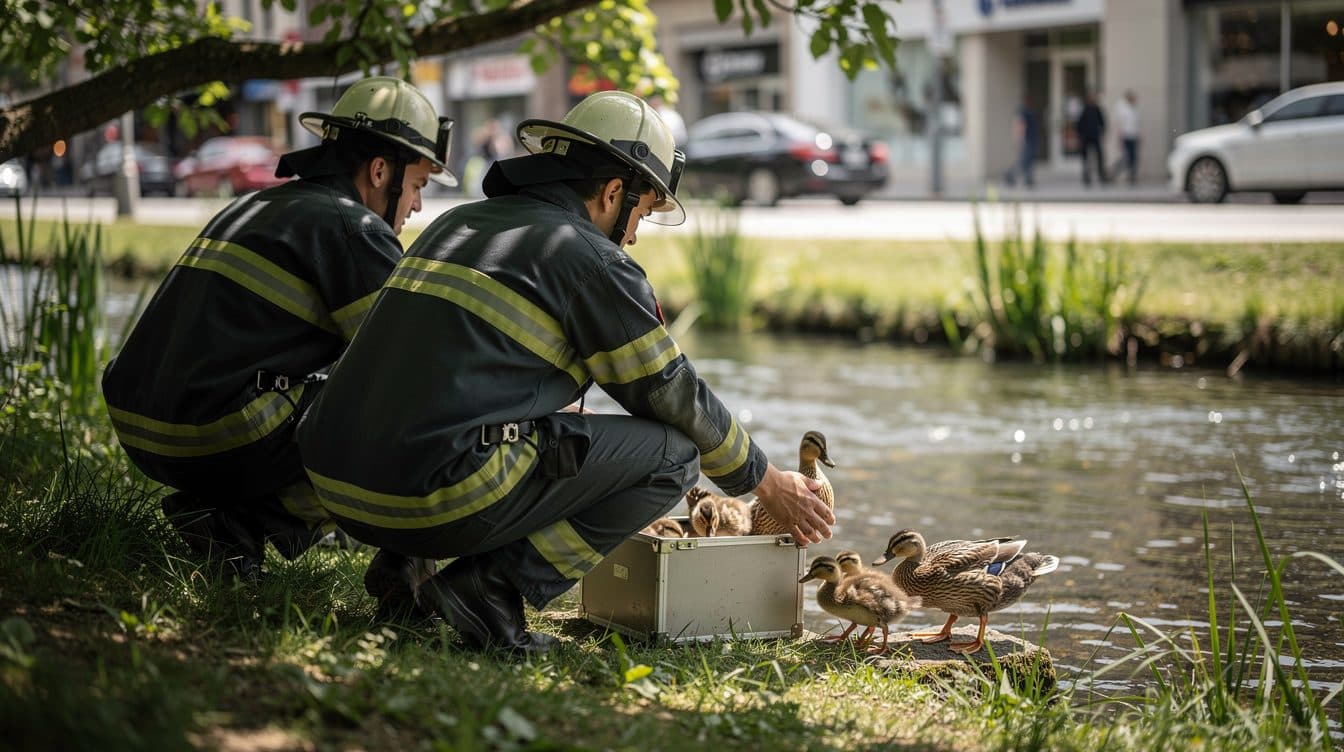 Salvataggio anatre Mödling: i vigili del fuoco portano una famiglia al Mödlingbach