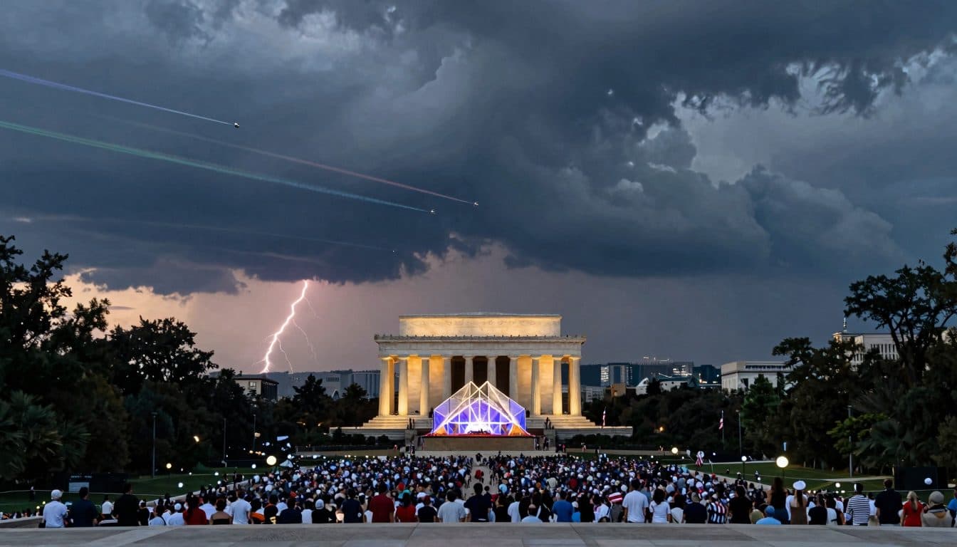 Trump parla al 250° anniversario degli USA – una tempesta ritarda l'apparizione, i fuochi d'artificio chiudono la serata
